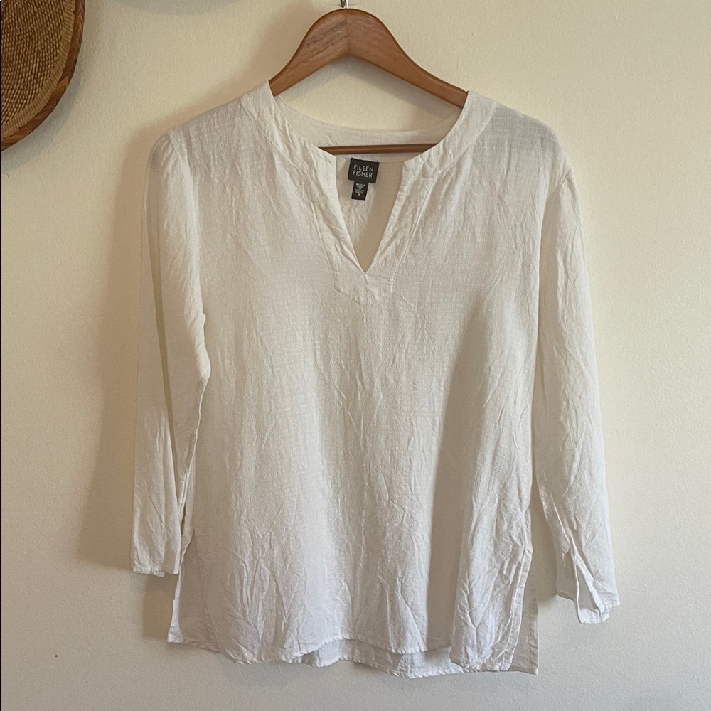 Eileen Fisher Cream Split-Neck Long-Sleeve Tunic